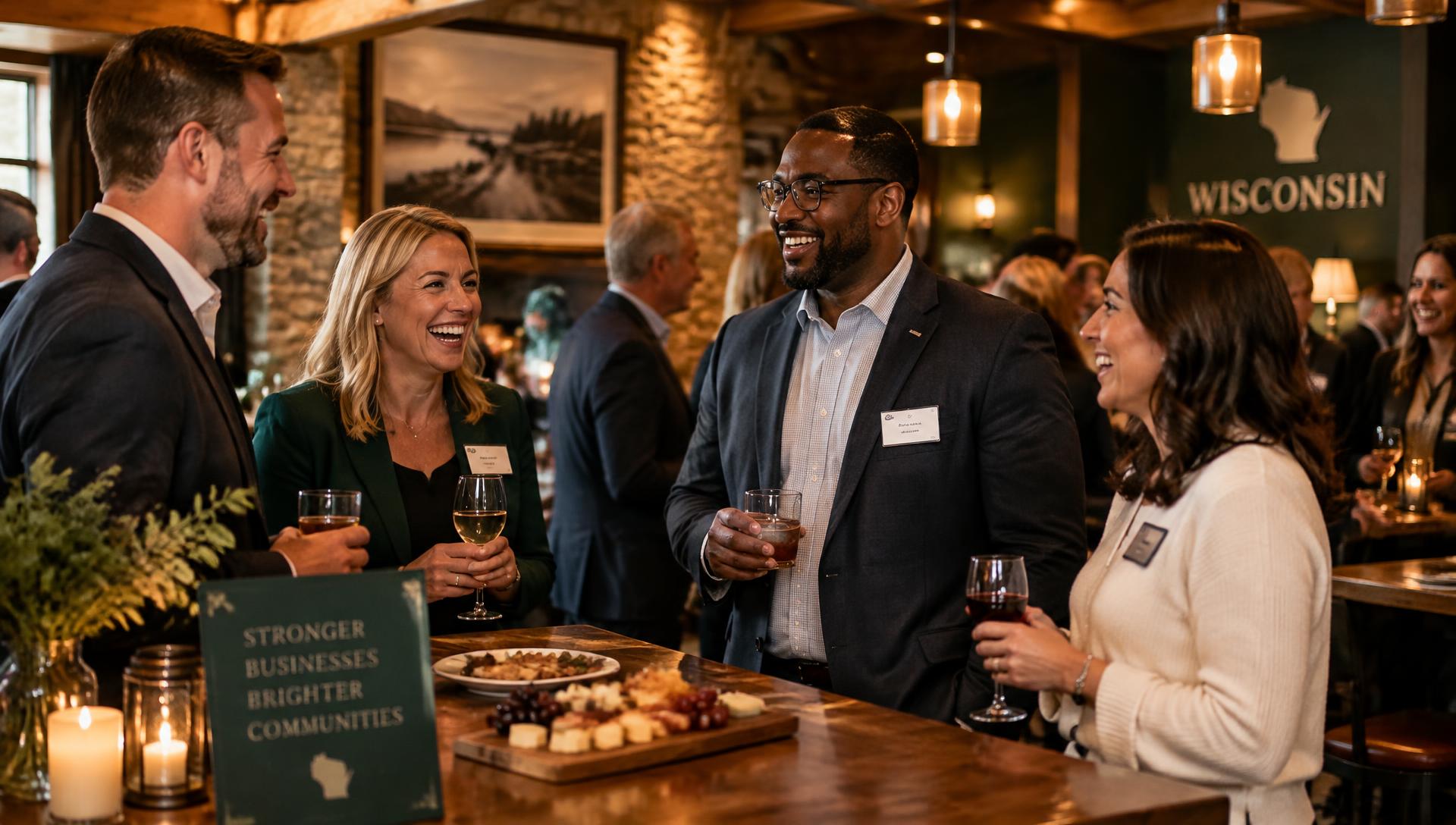 Local professionals networking at a Wisconsin restaurant
